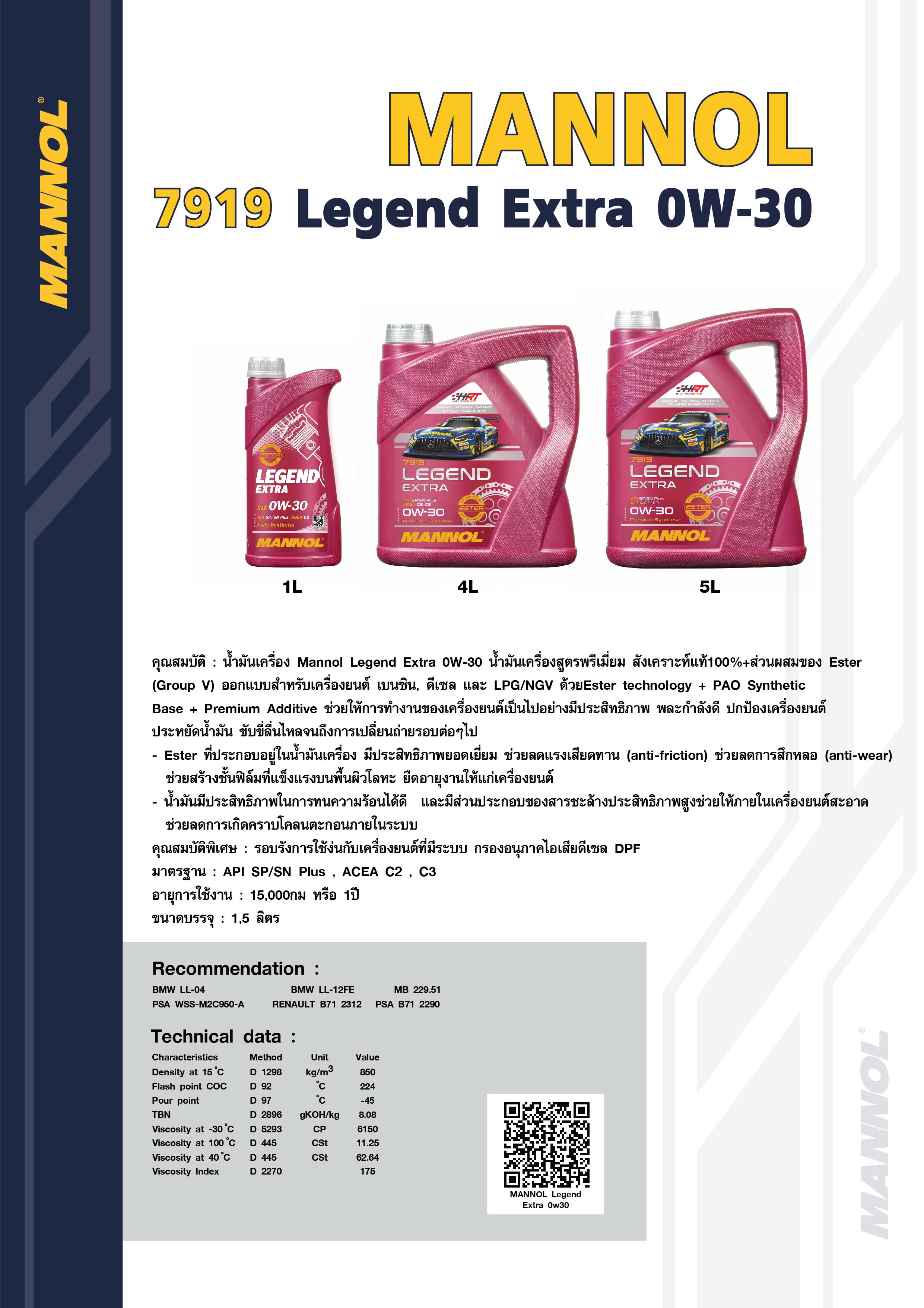 Mannol 7919 Legend Extra 0W 30 1 4 5L NEW